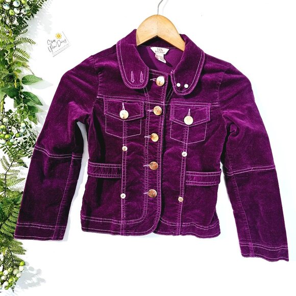 Girls Purple Velvet Jacket Size L (10/12) With Gold Button‎ Details《920》J - Picture 1 of 8